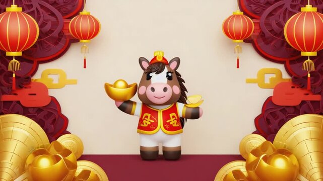 Cartoon-style horse. Chinese New Year 2026.