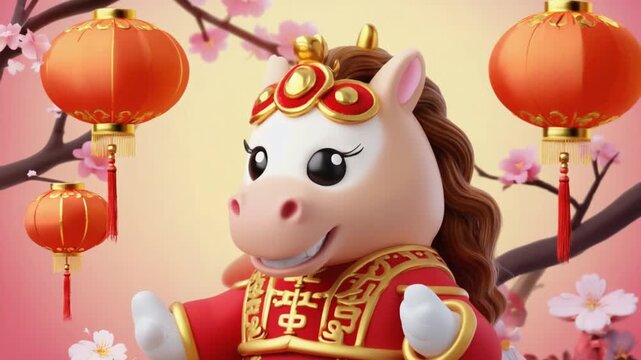 Cartoon-style horse. Chinese New Year 2026.