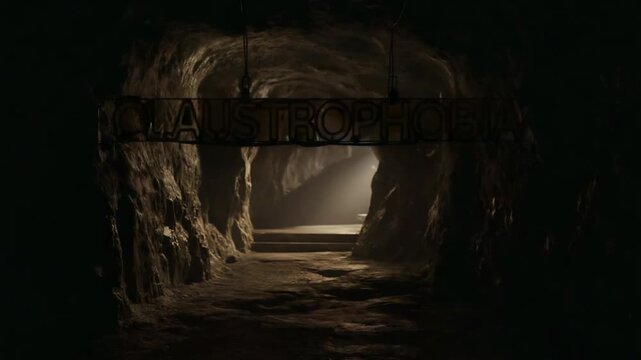 Text "Claustrophobia" with a cave in the background.