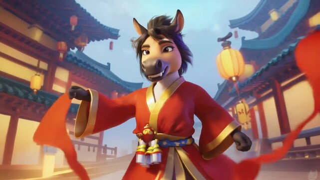 Cartoon-style horse. Chinese New Year 2026.