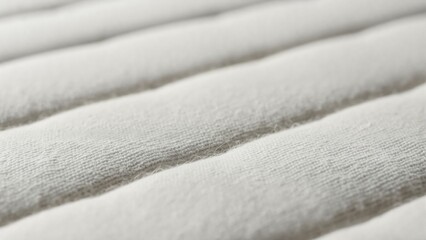 Naklejka premium Macro close-up of soft white fabric texture. Detailed view of quilted cotton material with parallel rows. Abstract textile background for comfort and hygiene concepts