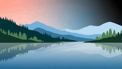 vector of lake in the mountains