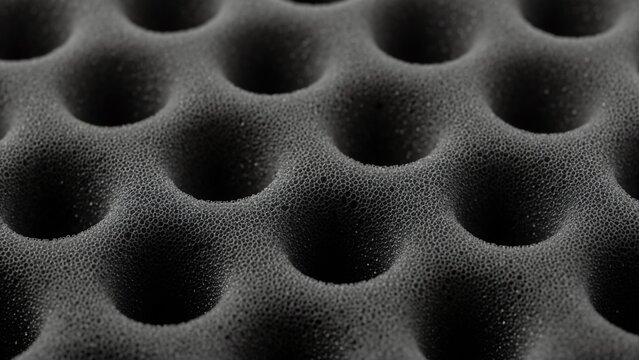 Close-up of gray acoustic foam texture. Soundproofing material with convoluted egg crate pattern for sound absorption. Audio studio noise reduction background - Powered by Adobe