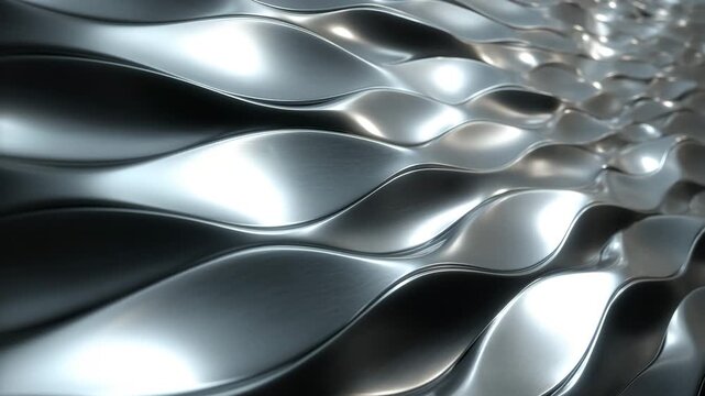 Ultra HD Abstract seamless pattern of brushed metallic waves, chrome surface texture background, 3d rendering video