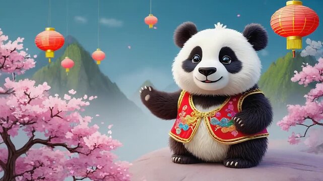 Cartoon-style panda bear. Chinese New Year.