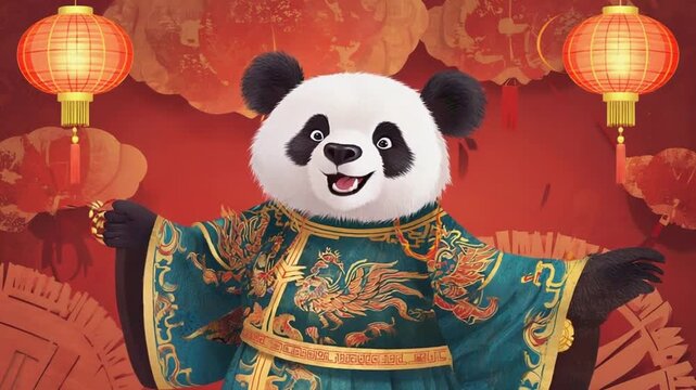 Cartoon-style panda bear. Chinese New Year.