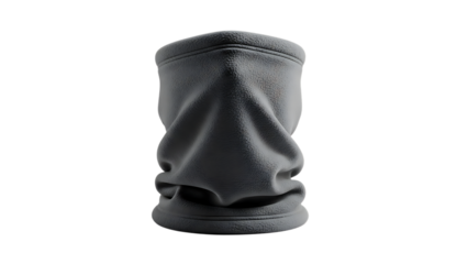 Thick gray fleece neck gaiter with folded texture, cutout, PNG isolated on white or transparent background