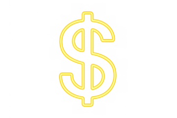 Dollar currency symbol glowing in neon light, representing money, finance, wealth, and economy on transparent background