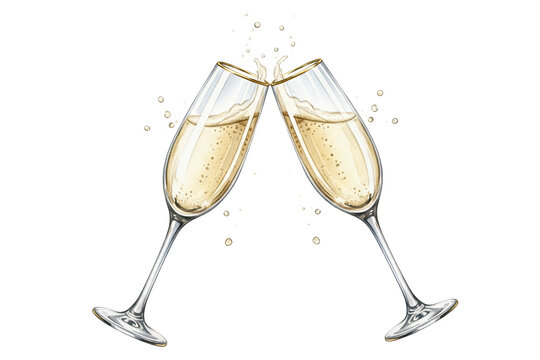 clinking champagne flutes with splashing bubbles