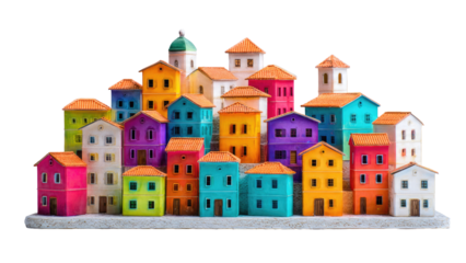 Colorful Miniature Village on Isolated Background