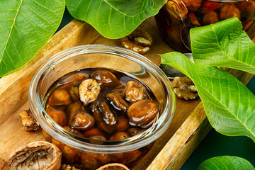 Bank of jam walnuts.