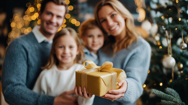 Happy family celebrating, Christmas day home, holiday winter season, concept seasonal celebration, display family gathering, moment festive joy, tradition cultural celebration, fac