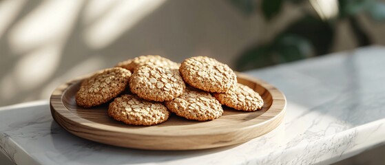 Homemade oatmeal cookies on elegant marble plate
