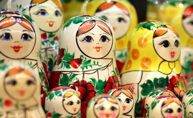 Matryoshka dolls in the store russian souvenir traditional figure national 