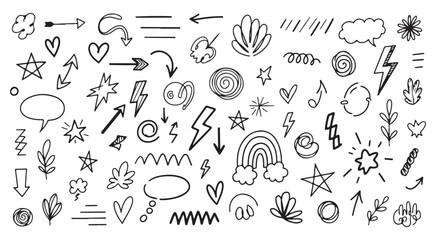 Obraz premium Hand drawn doodle elements collection featuring arrows stars hearts and abstract shapes