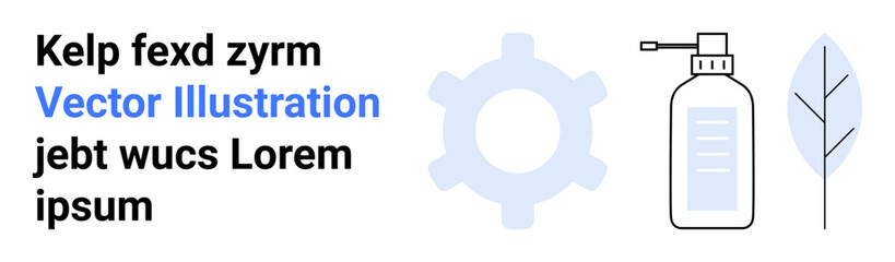 Technology innovation, eco-friendly solutions, product design, branding, minimalism, education. Gear with spray bottle and leaf. Technology innovation and eco-friendly solutions concept