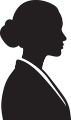 Silhouette of a Woman with Bun Hairstyle and Collared Outfit in Black and White on transparent background