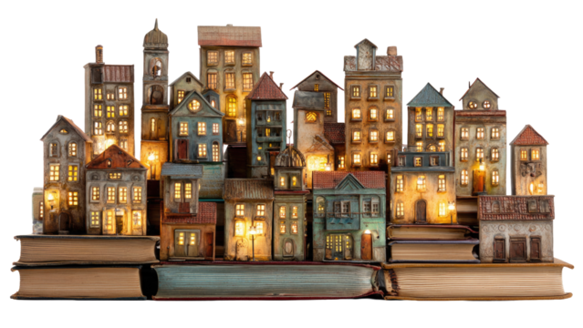 Miniature Cityscape on Books - Powered by Adobe