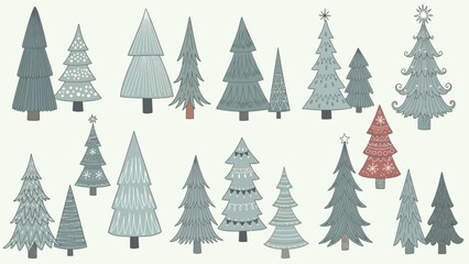 Obraz premium Charming Christmas Tree Collection in Soft Hues for Festive Backgrounds