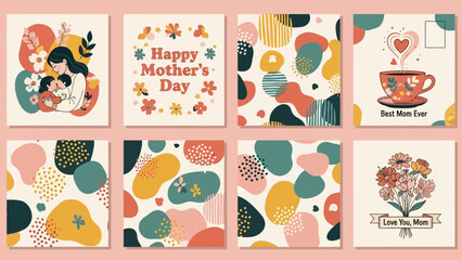 Mother's Day Card Set with Abstract Patterns and Sweet Sentiments