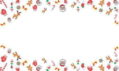 PNG image of Festive christmas holiday border design featuring santa claus reindeer snowmen candy canes mittens and gingerbread cookies on transparent background