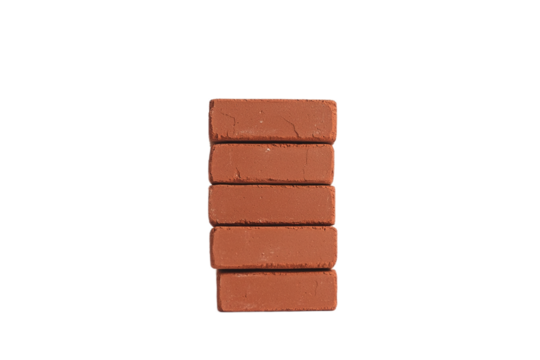 Five red bricks stacked perfectly on top of each other on transparent background - Powered by Adobe