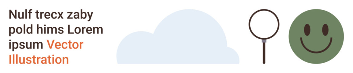 Search optimization, data analysis, mood tracking, online tools, user happiness, digital concepts. Cloud, magnifying glass and happy face illustration. Search optimization and data analysis concept