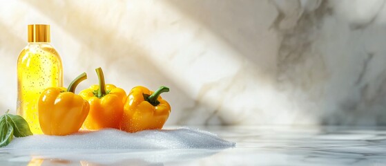 Vibrant Bell Peppers on Marble Surface