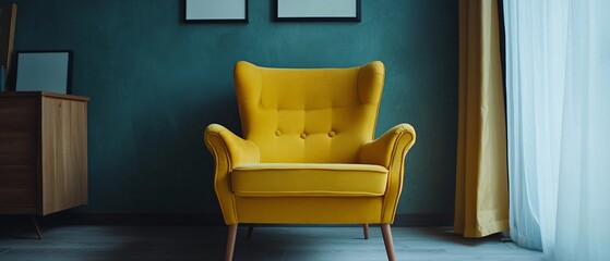 Elegant yellow armchair in spacious living area