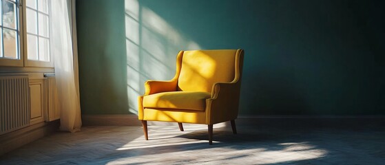 Inviting Yellow Armchair in Spacious Living Area
