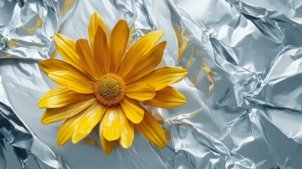 Vivid Yellow Daisy in Silver Paint Detail