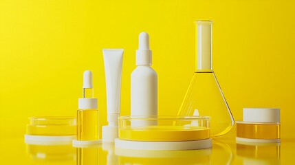 Vibrant yellow liquid in petri dishes