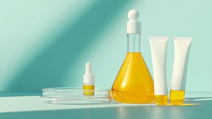 Yellow fluid in petri dishes experiment