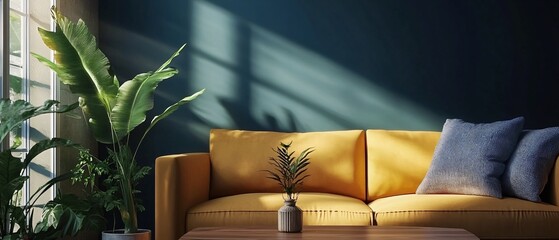 Elegant Yellow Sofa with Wooden Table in Living Room