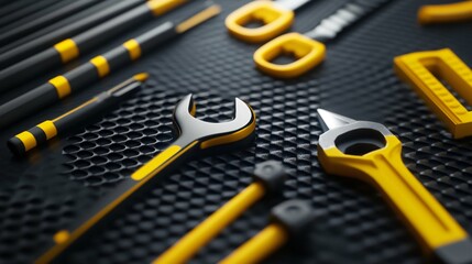 Vibrant Yellow Tools on Hyper-Realistic Background