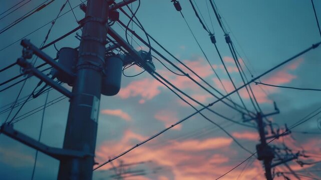 Video A telephone pole with multiple wires and cables attached
