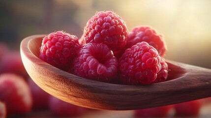 Nutritious Wooden Spoon with Fresh Raspberries