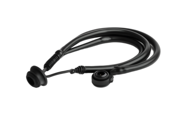 Sleek modern black stethoscope, essential tool for medical professionals, on transparent background