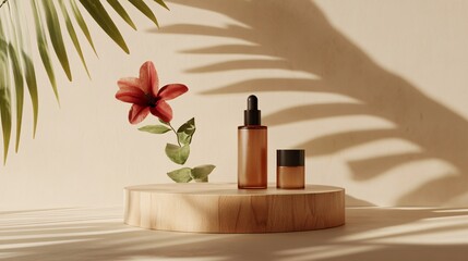 Natural Wood Display with Floral Arrangement