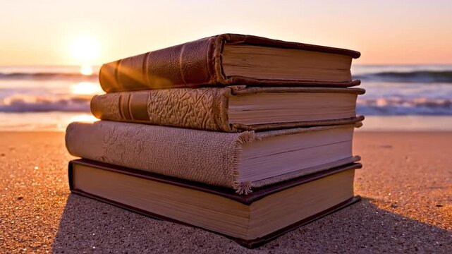 Books on the Beach at Sunset - A Relaxing Vacation Read.