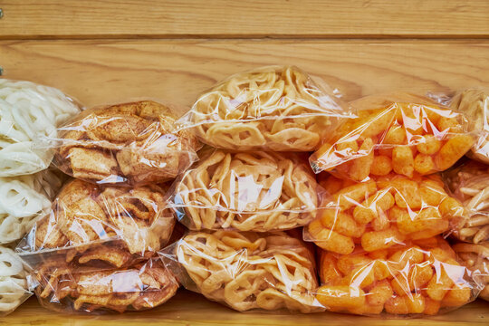 Packaged puffed wheat snacks duritos