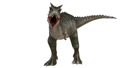 Roaring dinosaur against a white backdrop.