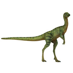 Realistic dinosaur model on a white background.