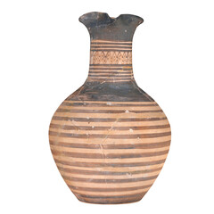 Ancient ceramic vase with geometric patterns.