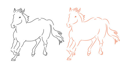 Two running horses in clean minimal line art style with editable stroke. Perfect for logos, prints, decor, stickers, and modern design projects