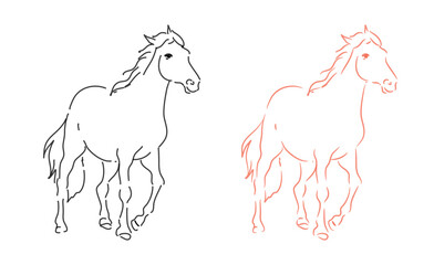 Minimal walking horse line art in two styles with editable stroke. Ideal for logos, prints, decor, stickers, and modern graphic design