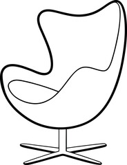 Egg Chair Line Drawing with Star Base for Modern Interior and Furniture Design Projects
