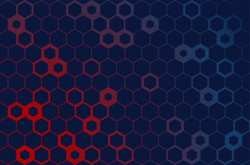 Hexagon red and blue pattern. Medical technology and chemical design background. Geometric abstract background with different color hexagons. Vector illustration