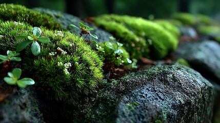 Closeup moss pattern on rough rock surface wallpapers