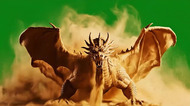 Mythical creature head emerging from massive sand explosion vfx